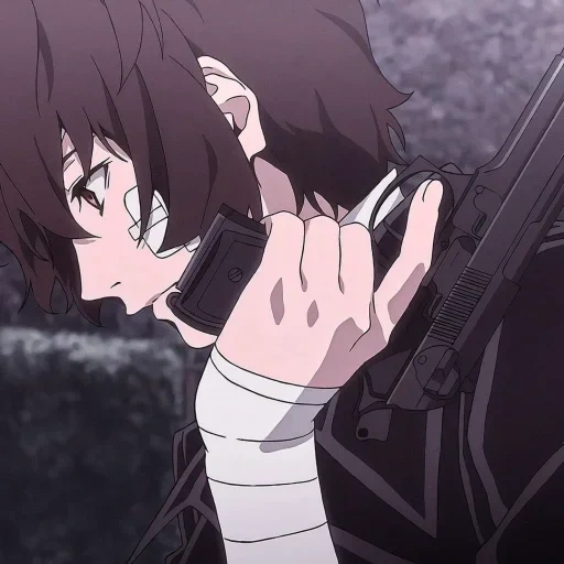 dazai, dazai chuya, anime dazai, osamu dadzai, dadzai osamu con una pistola