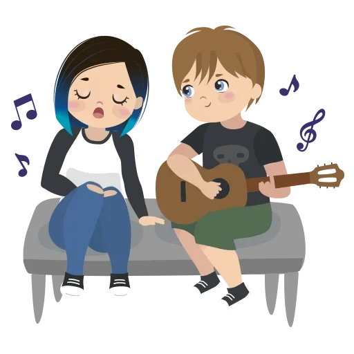 belat, bermain gitar, pasangan bernyanyi vektor, ilustrasi gitar, anak laki-laki dan perempuan bernyanyi