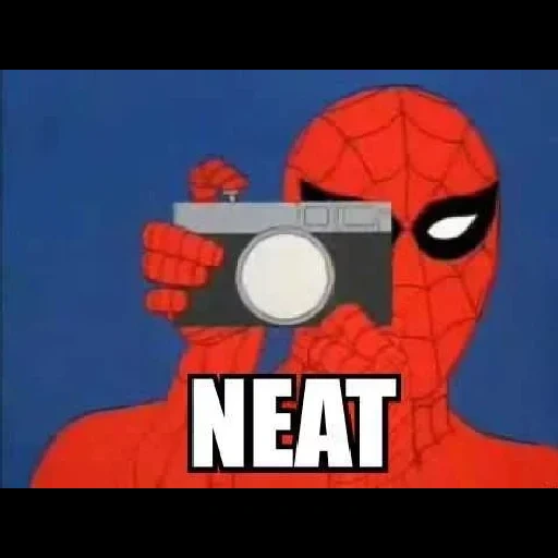 il tuo meme, uomo ragno, meme di ragno uomo, l'uomo spider scherza, uomo ragno con una fotocamera