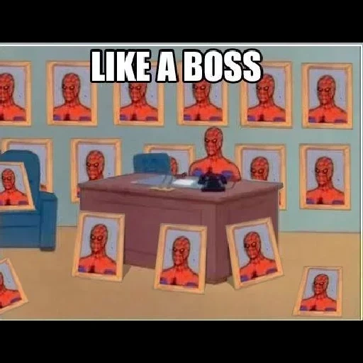 screenshot, spider-man, spider man at the table, boss of a man spider meme, man spider with portraits of meme