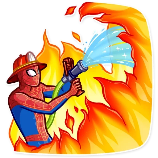 boys, spider-man, firefighters put out the fire, spider-man spider-man, spider-man crossing the universe