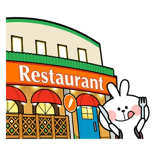 conejo, restaurante, café para niños, restaurante de dibujos animados, dibujo de lápiz de construcción de cafetería