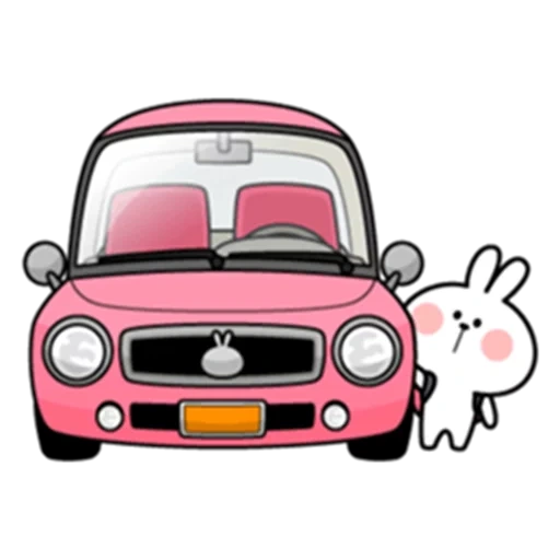 mesin, mobil, stiker kawai, mesin tik merah muda, ilustrasi mobil