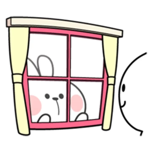 la finestra, pushen, coniglio, modello di finestra, illustrazione della finestra