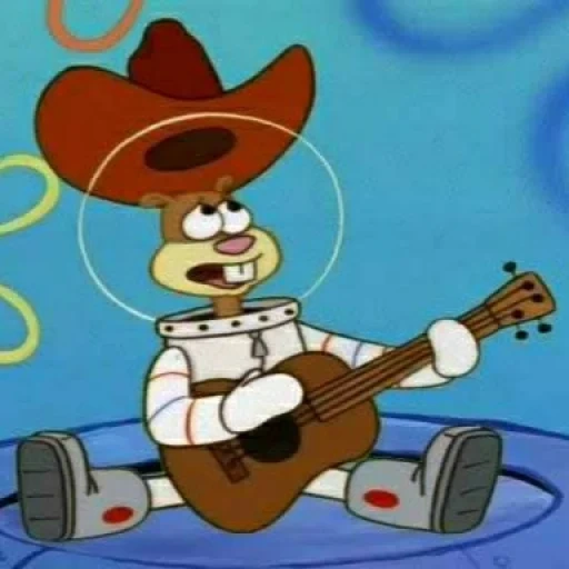 sandy cheeks, sandy chitarra, sandy chix texas, sandy chix alla chitarra, pantaloni spongebob square