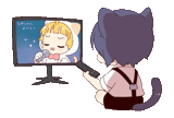 chibi, anime, anime nico, chibis logo, anime di belakang komputer
