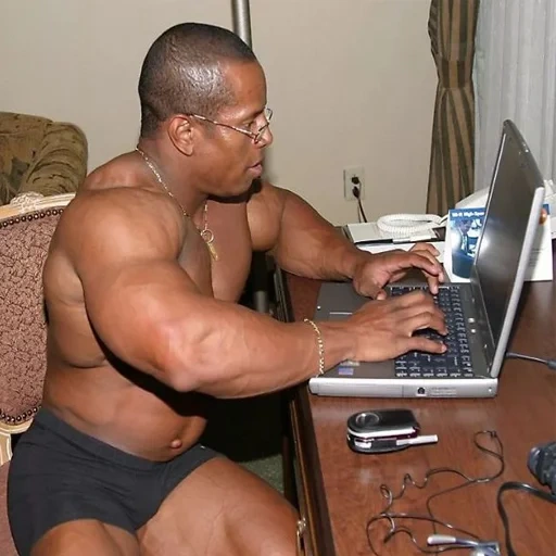 humano, balanceo, bombeando con una computadora portátil, meme de bombeo negro, pitching en la computadora