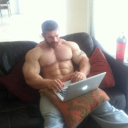 oscillazione del meme, un bodybuilder, oscillazione a mano, ondeggiare con un laptop, oscillare meme con un laptop