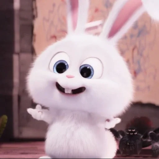 hase snowball, kaninchen schneeball, kaninchen schneeflow geheimes leben, weißer flauschiger kaninchen eines cartoons, kleines leben von haustieren kaninchen