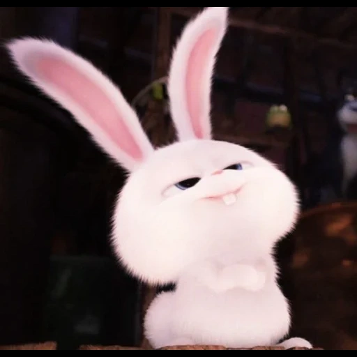 snowball di coniglio, vita segreta del coniglio, cartone animato di palla di neve di coniglio soddisfatto, little life of pets rabbit, ultima vita di animali domestici snowball