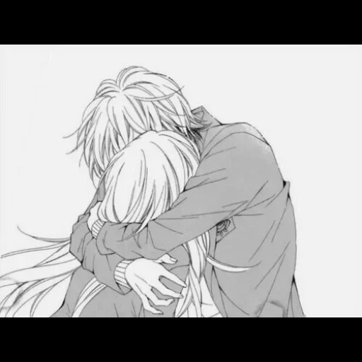 picture, anime couples, hakuji manga, anime hugs, anime hugs with a pencil