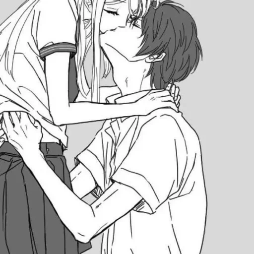 mangá de um casal, beijo de anime, anime em um casal, beije o desenho de anime, um casal ideal de mangá