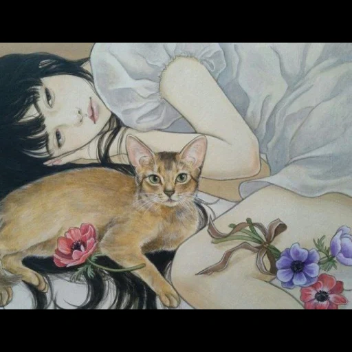 кот, кошка аниме, кошачий арт, иллюстрация кошка, девушка кошка аниме