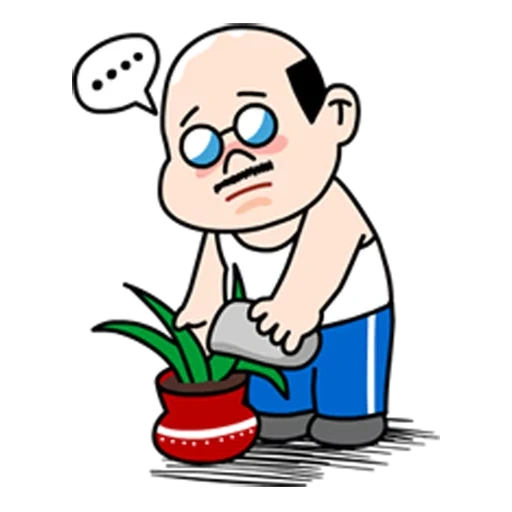 папай, kartun, человек, домашнее растение, папа поливает цветы