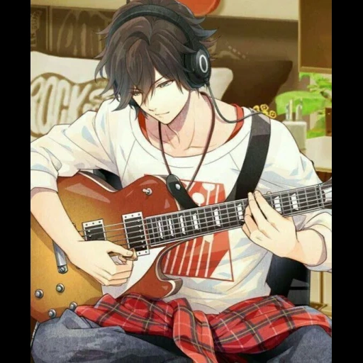 gambar, rock anime, gitar anime, gitaris anime, karakter anime laki laki