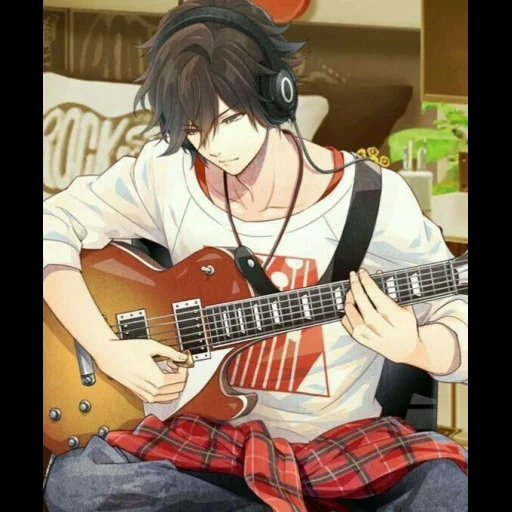 immagine, rock anime, chitarra anime, chitarrista anime, personaggi anime ragazzi