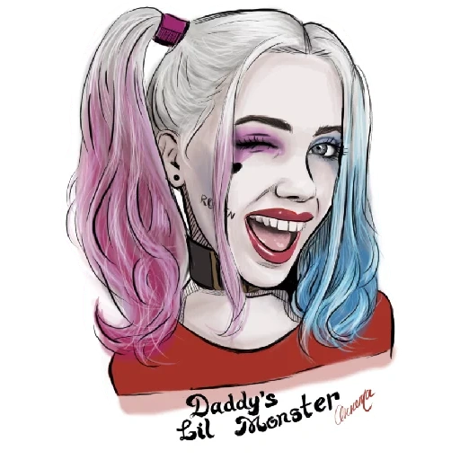 the girl, harley queen, suicide squad, malerei von harley queen, skizzen von harley queen