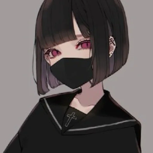 picture, anime girl, anime girls, anime black hair, anime tyanka black masks