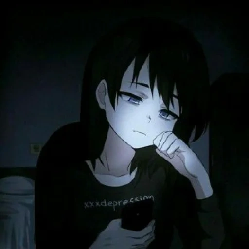 рисунок, аниме темное, аниме девушки, аниме грустные, аниме персонажи