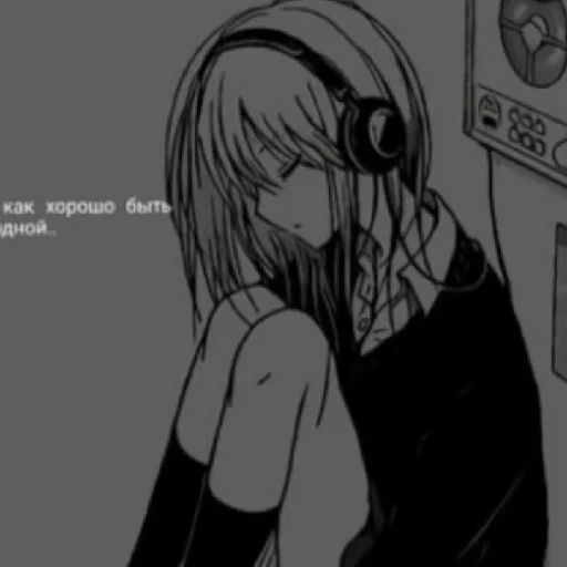 anime manga, anime girl, sad anime, sad music, anime girls headphones are sad