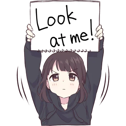 menher chan, menhera tian, taine with a sign, lovely anime drawings, anime girl with a sign