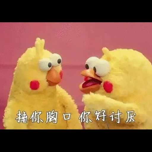 poulets, jouets, drôle de poulet, gif de poulet stupide, poulet à mèmes japonais