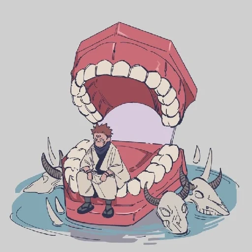 gigi, rahang bawah gigi, seni anime lucu, model rahang tiga dimensi dengan gigi, pola gigi rahang manusia