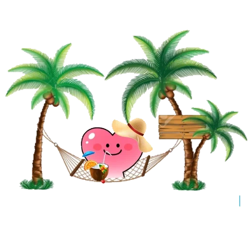 пляж на прозрачном фоне, пальма с гамаком без фона, пляж пальмы вектор, кокосовая пальма, тропики пляж