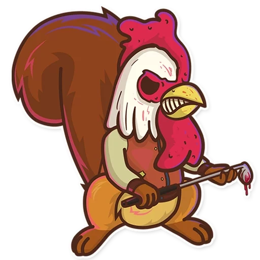chicken, a cheerful rooster, sticker author vladvade, red chicken cartoon