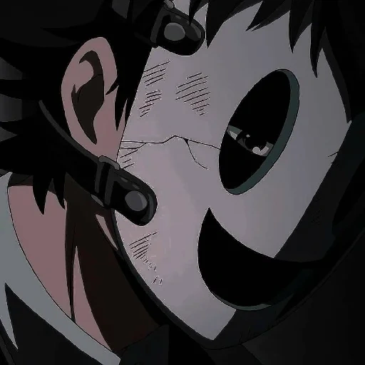 темное аниме, персонажи аниме, tenkuu shinpan маска снайпер, небесное вторжение маски грусть, маска снайпер экран блокировки аниме