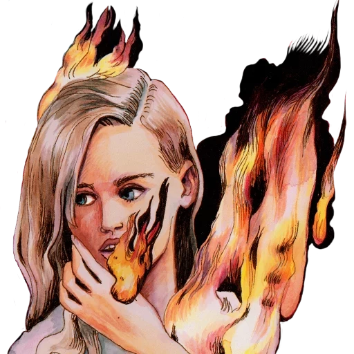 la ragazza, le persone, la fanciulla del fuoco, bella ragazza, illustrazioni artistiche