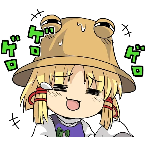 topi anime, 8 meme di belakang kepala, suwako moriya, kesenian suwako moria, kepala dinding merah