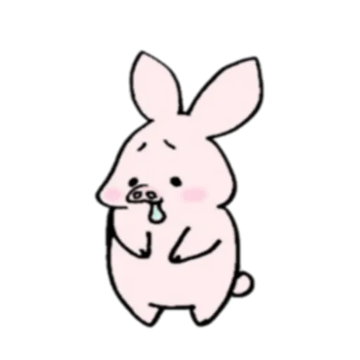 kelinci, piggy bunny, kelinci berwarna merah muda, sketsa kelinci, kelinci kartun yang lucu