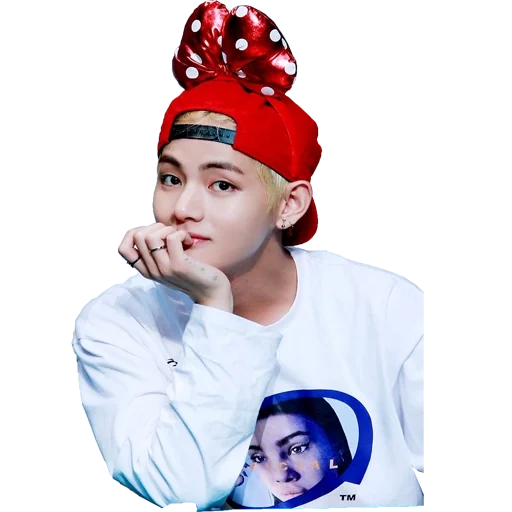 taehyung, taehyung bts, anak laki laki bangtan, kim taehen mengambilnya, topi merah taehyun