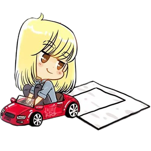 chibi, schwarzrosa, automobil, der anime ist lustig, auffahrunfall