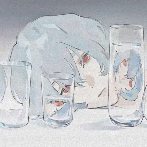 animation, cup, anime picture, a set of wine glasses, glass