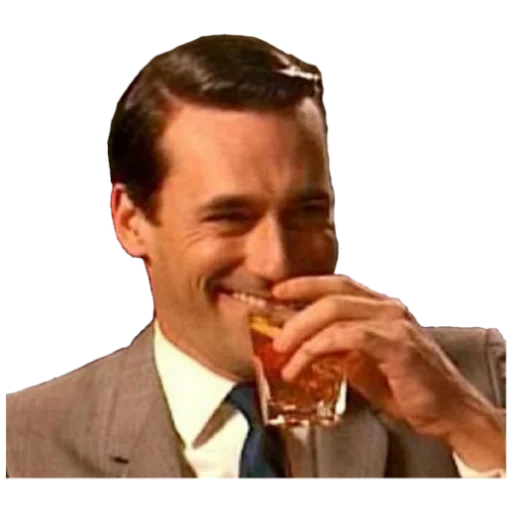 whisky di mem man, un uomo con un bicchiere di meme, john hamm mem whisky, don draper whisky meme, il meme di un uomo ride con un bicchiere