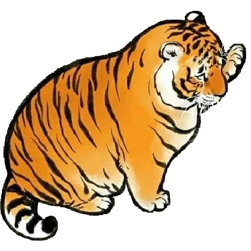 пухлый тигр, толстый тигр, тигровый рисунок, мультяшный пухлый тигр