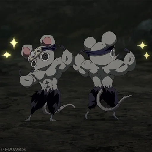 mice pitching blade cutting demons, mice with muscles blade cuts demons, mice with muscles blade cutting, mouse anime blade cuts demons, mouse pitch