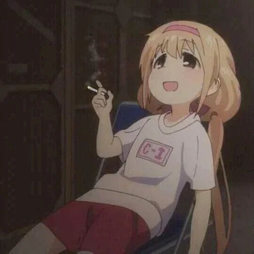 тян, девушки аниме, аниме персонажи, курящая 2 д тян, футаба анзу сигаретой
