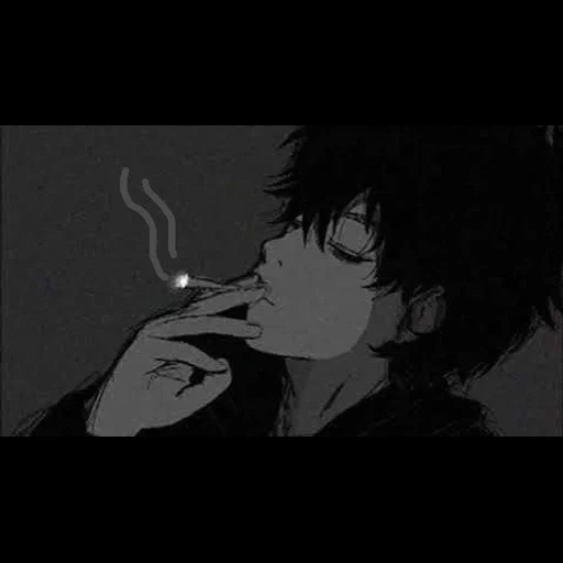 rapaz de animação de fumar, cigarro de cara de arte, animação do menino do cigarro, o cara que fuma a arte do anime, o anime fumante é velho