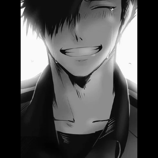 figura, cara de anime, menino anime, pessoas de anime riem, cauda negra jelang sorri