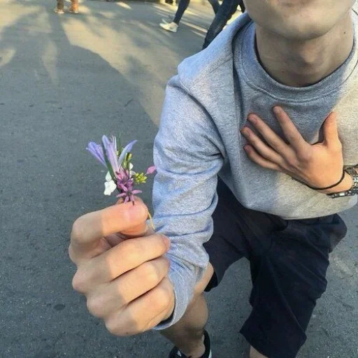 chico, humano, romance, admirador, el chico con flores