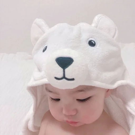 korean children, asian babies, children's towel with a hood, zoocchini with a hood, albert hooded baby towel polar bear