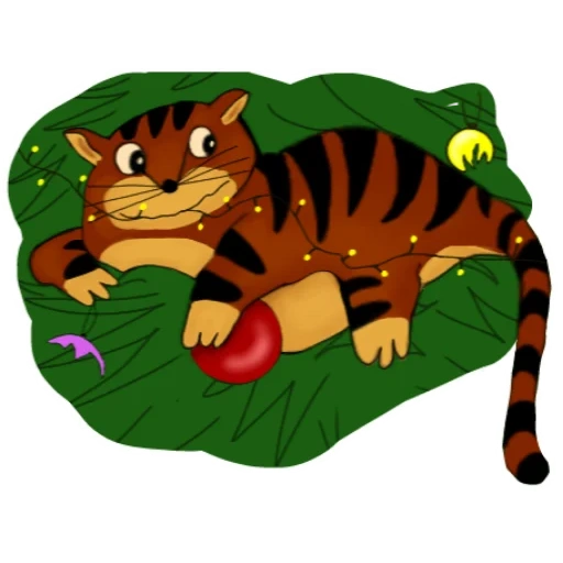 gato, tigerok, tigre de niños, el tigre es pequeño, ilustración de la hierba de tigery