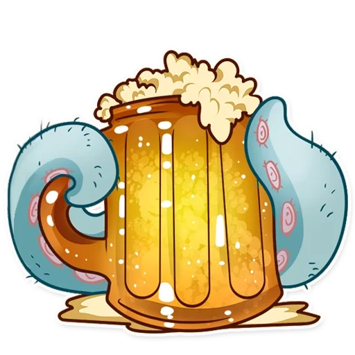 ktulhu, the emblem of the beer mug, the beer mug is foamy, muging mug of a cartoon, beer mug by foam drawing
