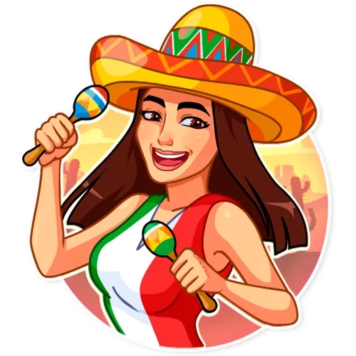 cheerleader, mexican wide-brimmed hat, mexican cartoon