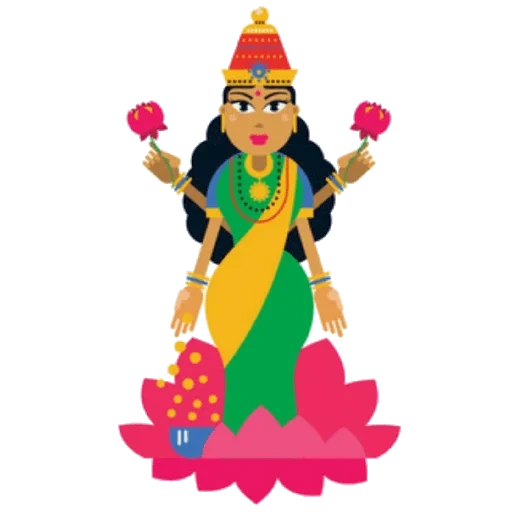 азиат, богиня лакшми, индийские боги, индийская девушка, векторные иллюстрации