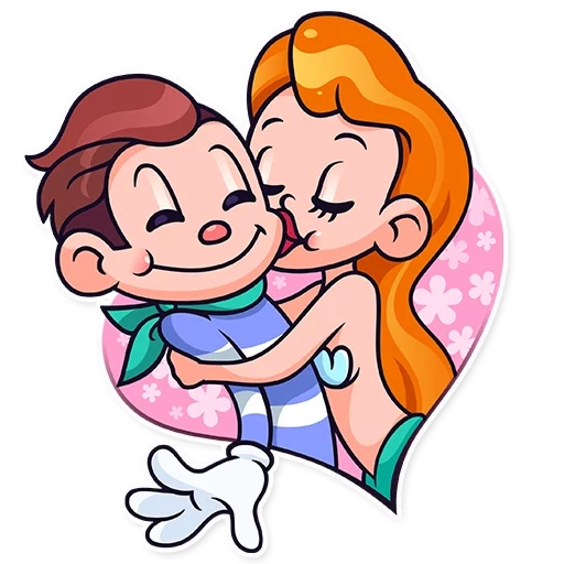 amante, mariner e, beso de dibujos animados, pareja de amor de dibujos animados, chica besa caricatura de chico