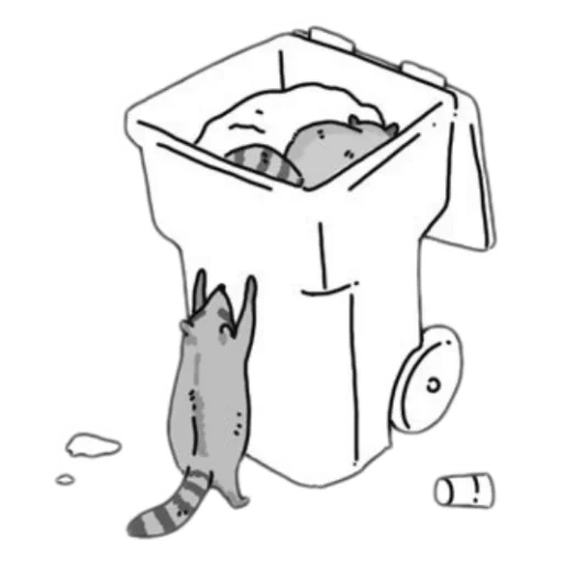 gatto, cestini per la pattumiera, modello di scarto, classificazione dei rifiuti per gatti, contenitore di immondizia colorato